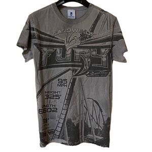 Carowinds Men’s Unisex Gray|Black Fury Rollercoaster Graphic Shirt Sz S